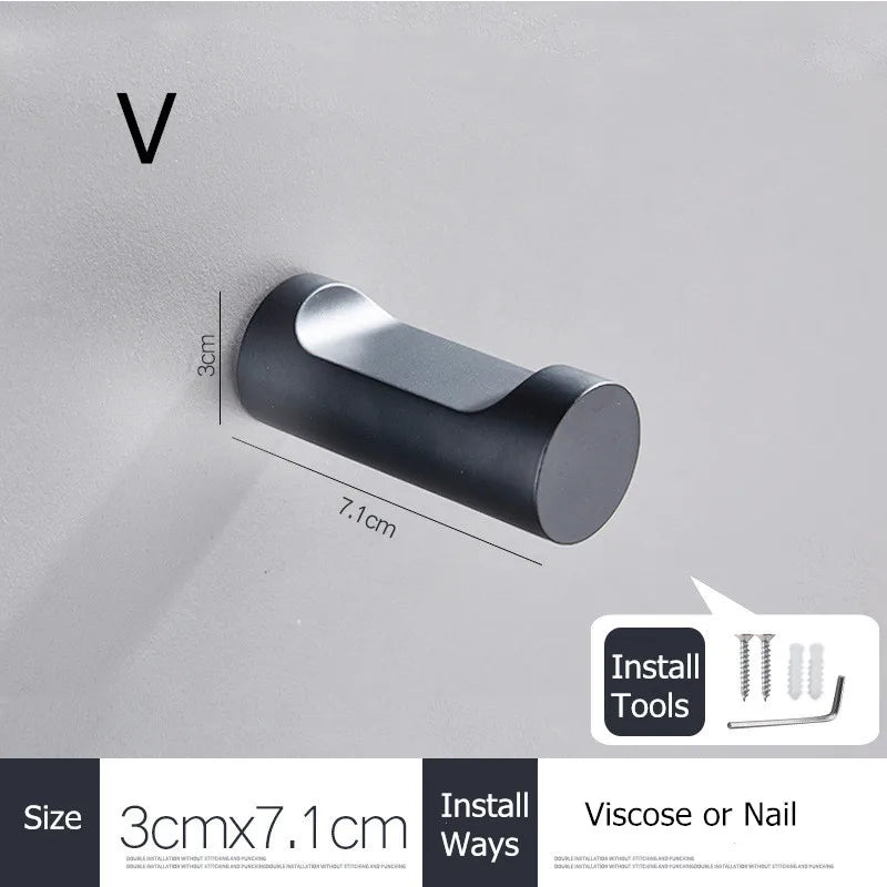 SUS304 Stainless Steel Black Wall Hooks for Bathroom and Kitchen - Versatile Hangers for Keys, Coats, Towels, and Robes