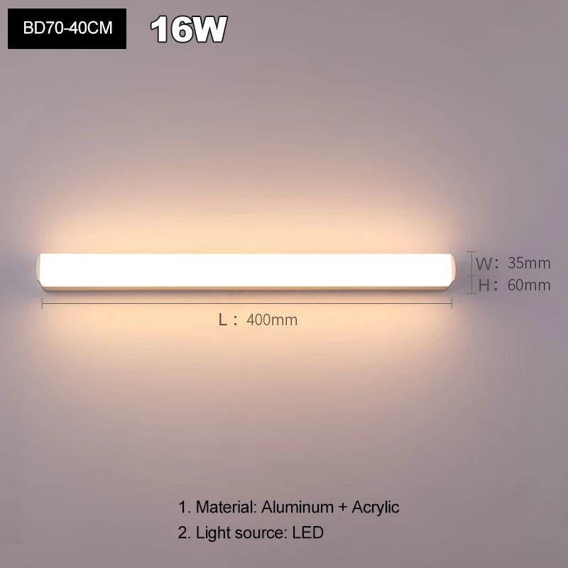 Modern Simplicity Fashion LED Wall Lamp Mirror Moisture Proof Anti-Fog Lighting Fixture Indoor Bathroom Bedroom Acrylic Sconces