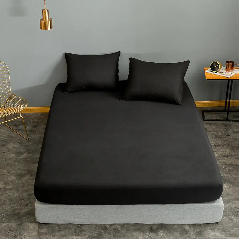 Black Fitted Bed Sheet Set - Available in Single, Queen, and King Sizes (Pillowcase Not Included)