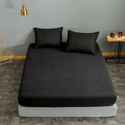 Black Fitted Bed Sheet Set - Available in Single, Queen, and King Sizes (Pillowcase Not Included)