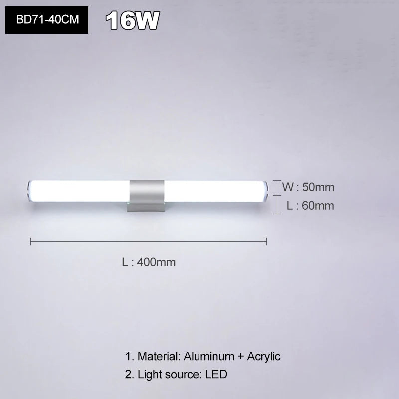 Modern Simplicity Fashion LED Wall Lamp Mirror Moisture Proof Anti-Fog Lighting Fixture Indoor Bathroom Bedroom Acrylic Sconces