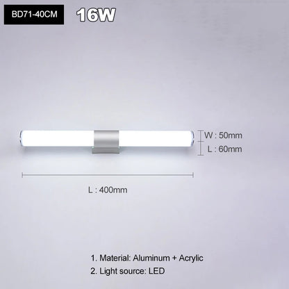 Modern Simplicity Fashion LED Wall Lamp Mirror Moisture Proof Anti-Fog Lighting Fixture Indoor Bathroom Bedroom Acrylic Sconces