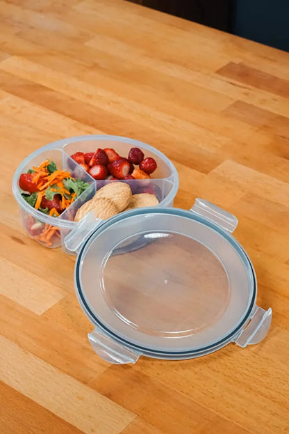 Round 3 Compartment Food Storage Box 1350 Ml Airtight Leakproof Lunch Container