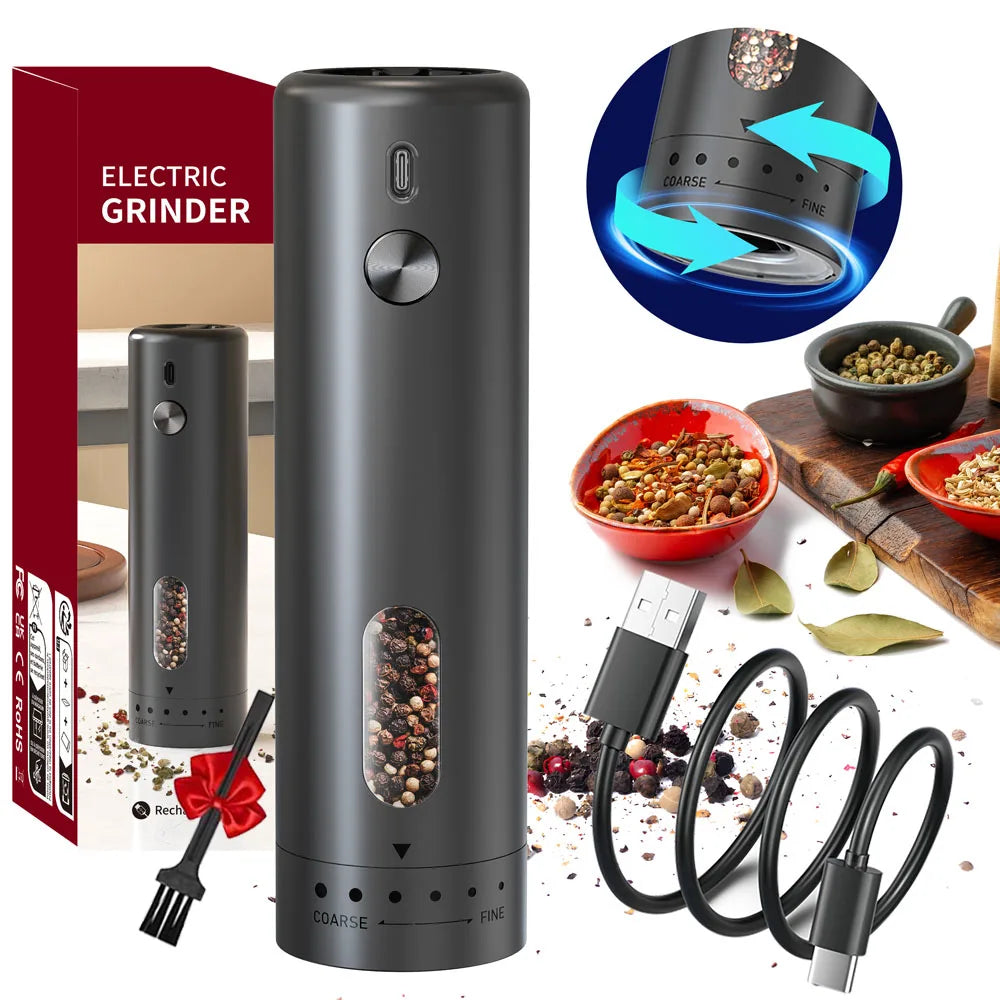 Rechargeable Electric Pepper Grinder with Adjustable Settings and Large Capacity for Salt and Spices