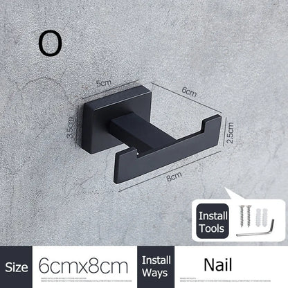 SUS304 Stainless Steel Black Wall Hooks for Bathroom and Kitchen - Versatile Hangers for Keys, Coats, Towels, and Robes