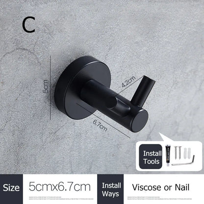 SUS304 Stainless Steel Black Wall Hooks for Bathroom and Kitchen - Versatile Hangers for Keys, Coats, Towels, and Robes