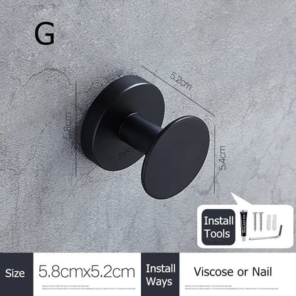 SUS304 Stainless Steel Black Wall Hooks for Bathroom and Kitchen - Versatile Hangers for Keys, Coats, Towels, and Robes