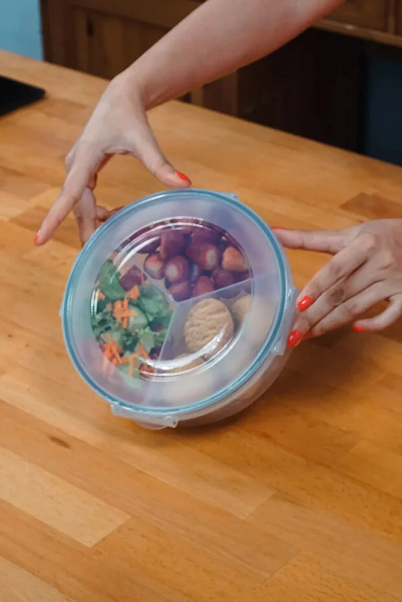 Round 3 Compartment Food Storage Box 1350 Ml Airtight Leakproof Lunch Container