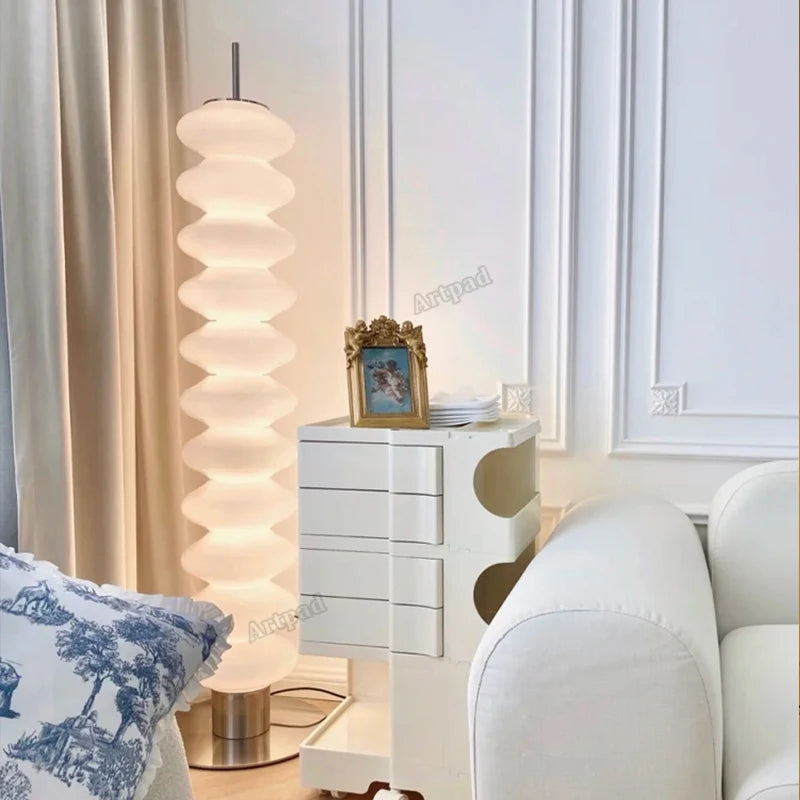 Contemporary White Gourd Glass LED Floor Lamp for Bedroom and Living Room - Cream Style