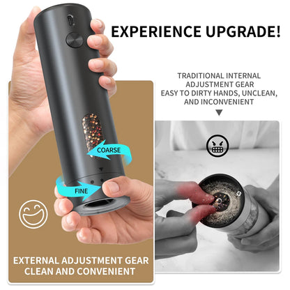 Rechargeable Electric Pepper Grinder with Adjustable Settings and Large Capacity for Salt and Spices