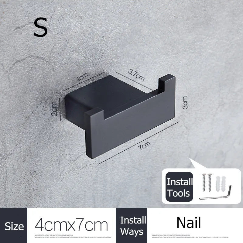 SUS304 Stainless Steel Black Wall Hooks for Bathroom and Kitchen - Versatile Hangers for Keys, Coats, Towels, and Robes