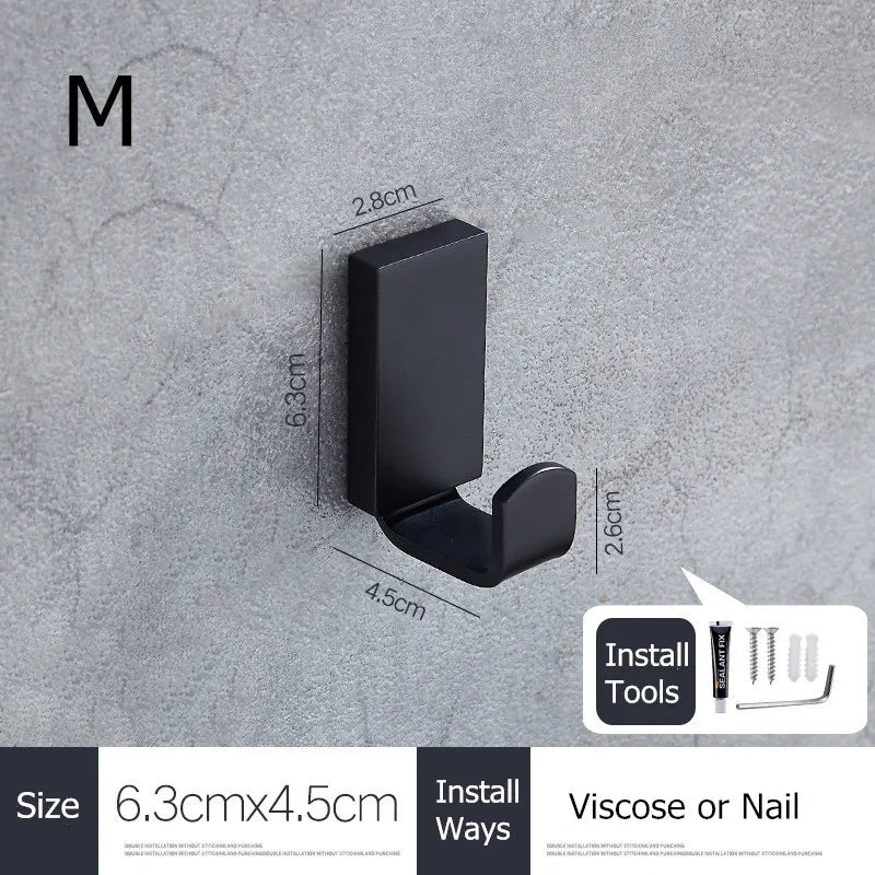 SUS304 Stainless Steel Black Wall Hooks for Bathroom and Kitchen - Versatile Hangers for Keys, Coats, Towels, and Robes