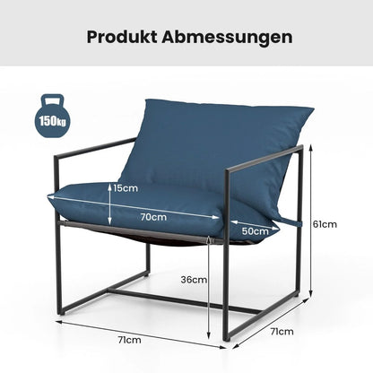 2Er Set Sling-Akzentstuhl Mit Sitz- & Rückenkissen & Metallrahmen Ergonomischer Loungestuhl Navy