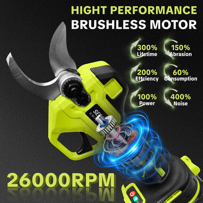SEESE Cordless Electric Pruning Shears with Brushless Motor - 1.25" Cutting Capacity, Dual 21V Battery for Efficient Tree and Flower Trimming