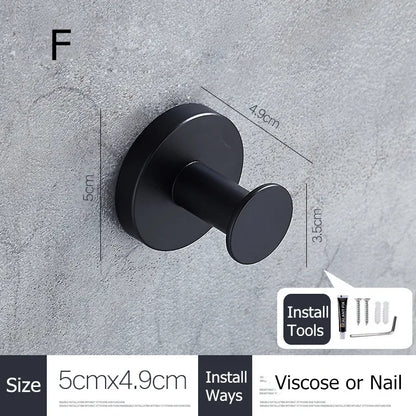 SUS304 Stainless Steel Black Wall Hooks for Bathroom and Kitchen - Versatile Hangers for Keys, Coats, Towels, and Robes