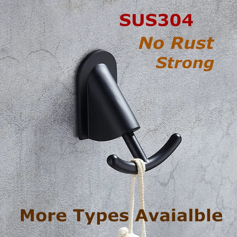 SUS304 Stainless Steel Black Wall Hooks for Bathroom and Kitchen - Versatile Hangers for Keys, Coats, Towels, and Robes