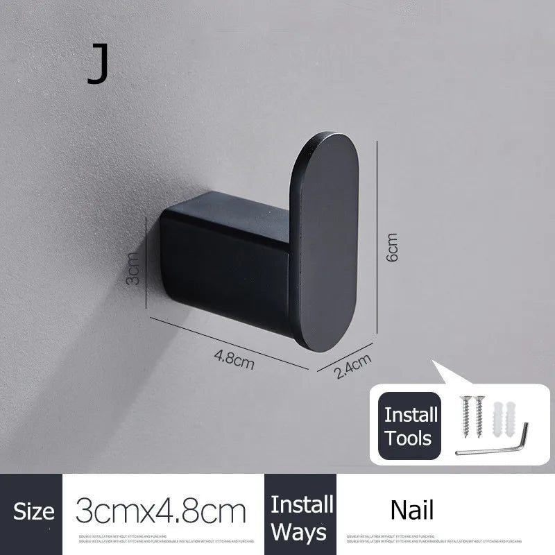 SUS304 Stainless Steel Black Wall Hooks for Bathroom and Kitchen - Versatile Hangers for Keys, Coats, Towels, and Robes
