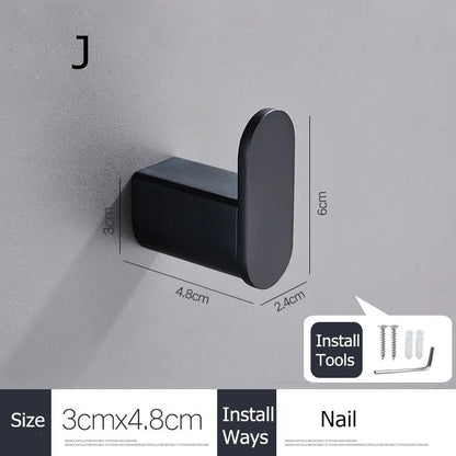 SUS304 Stainless Steel Black Wall Hooks for Bathroom and Kitchen - Versatile Hangers for Keys, Coats, Towels, and Robes