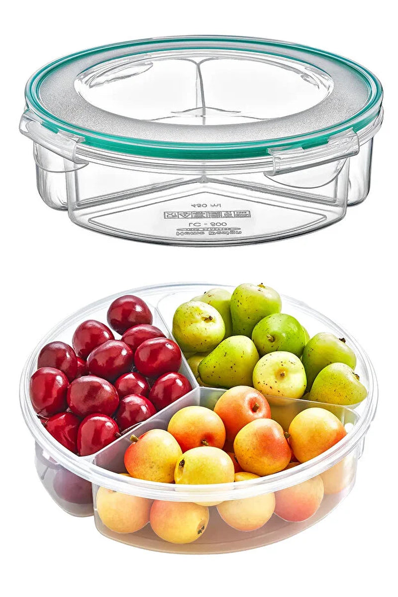 Round 3 Compartment Food Storage Box 1350 Ml Airtight Leakproof Lunch Container