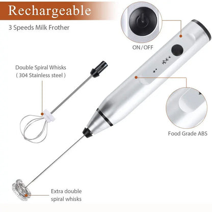 Wireless Electric Handheld Milk Frother Electric Blender with USB Electrical Mini Coffee Maker Whisk Mixer for Coffee Cappuccino