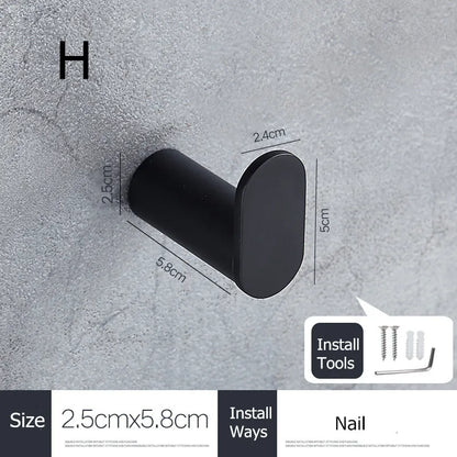 SUS304 Stainless Steel Black Wall Hooks for Bathroom and Kitchen - Versatile Hangers for Keys, Coats, Towels, and Robes