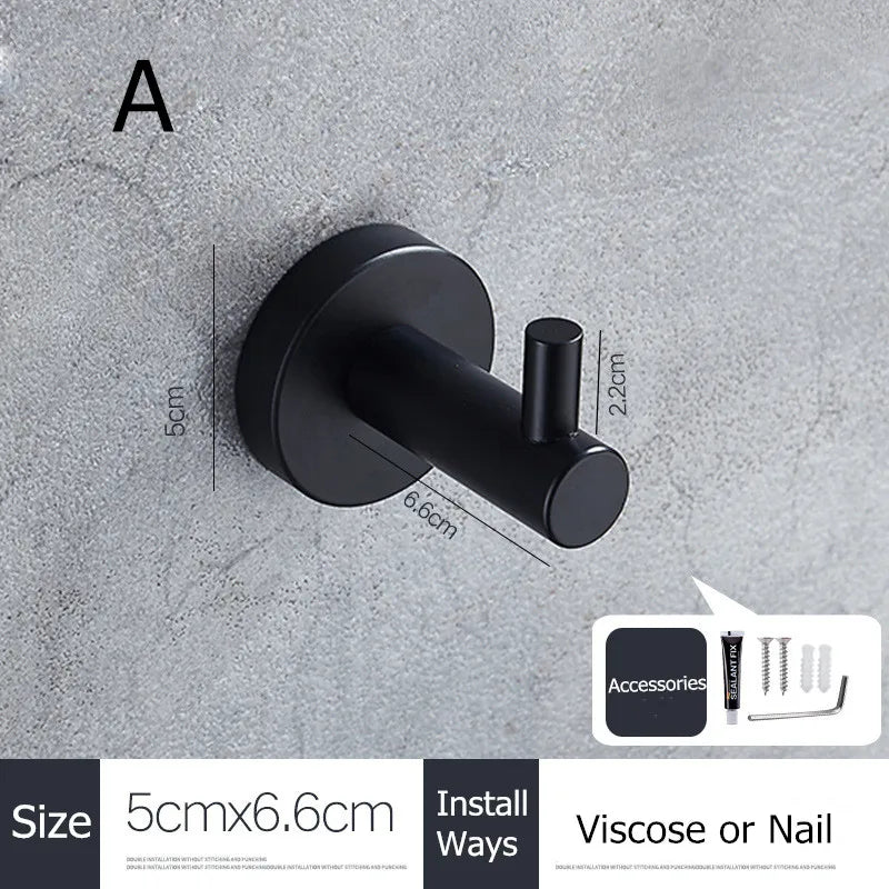 SUS304 Stainless Steel Black Wall Hooks for Bathroom and Kitchen - Versatile Hangers for Keys, Coats, Towels, and Robes