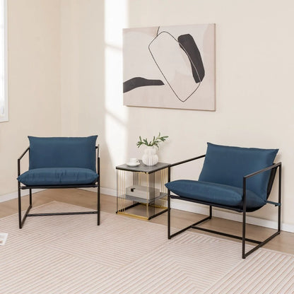 2Er Set Sling-Akzentstuhl Mit Sitz- & Rückenkissen & Metallrahmen Ergonomischer Loungestuhl Navy