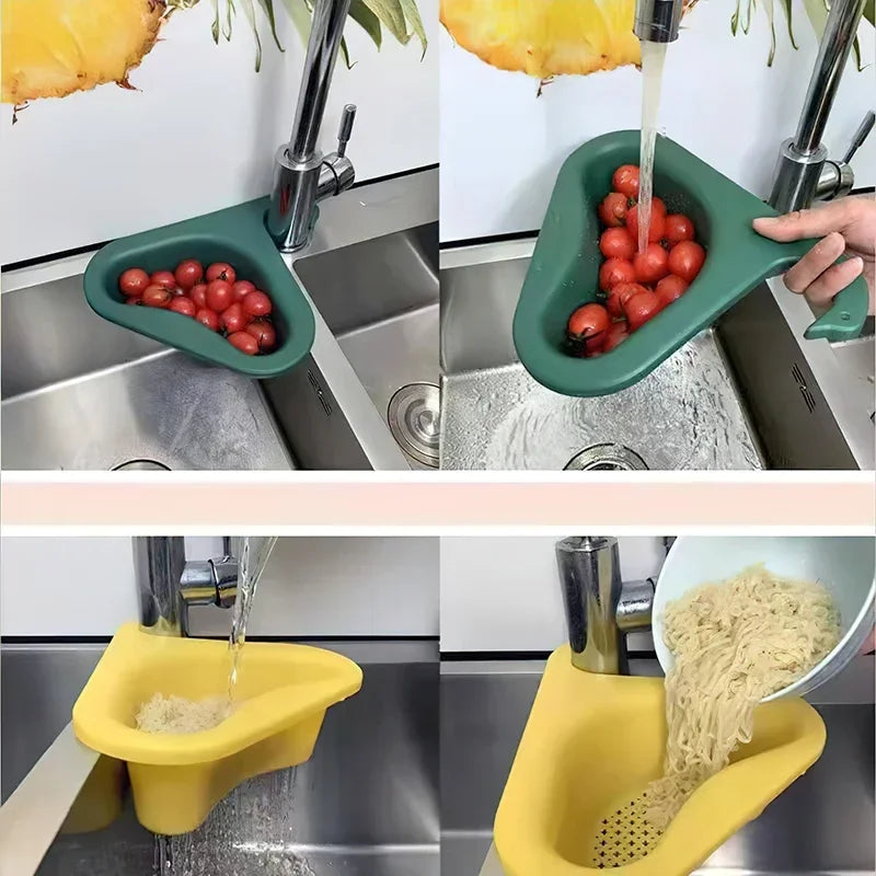 Kitchen Triangular Sink Strainer Basket Multi-Functional Corner Sink Stopper Vegetable Fruit Drainer Rack for Kitchen Gadgets