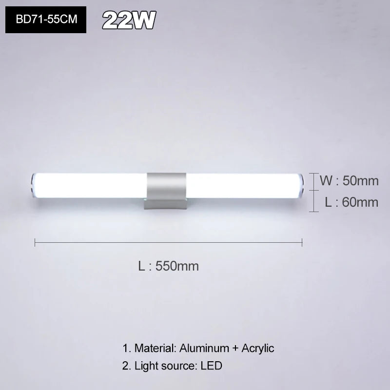 Modern Simplicity Fashion LED Wall Lamp Mirror Moisture Proof Anti-Fog Lighting Fixture Indoor Bathroom Bedroom Acrylic Sconces