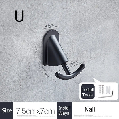 SUS304 Stainless Steel Black Wall Hooks for Bathroom and Kitchen - Versatile Hangers for Keys, Coats, Towels, and Robes