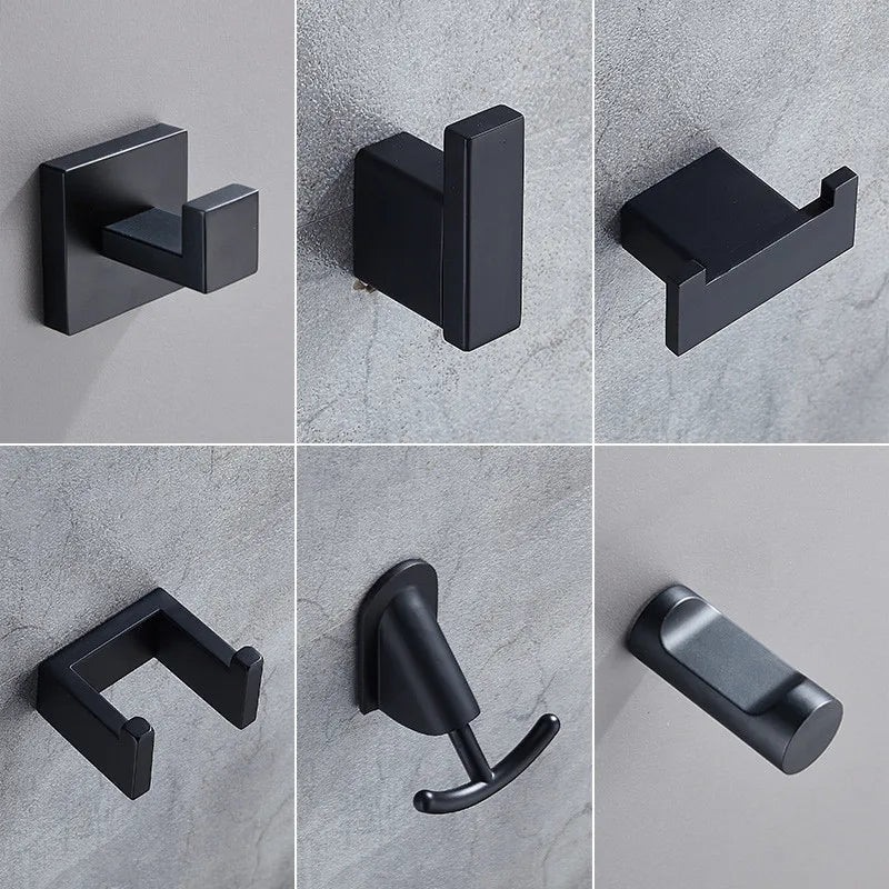 SUS304 Stainless Steel Black Wall Hooks for Bathroom and Kitchen - Versatile Hangers for Keys, Coats, Towels, and Robes