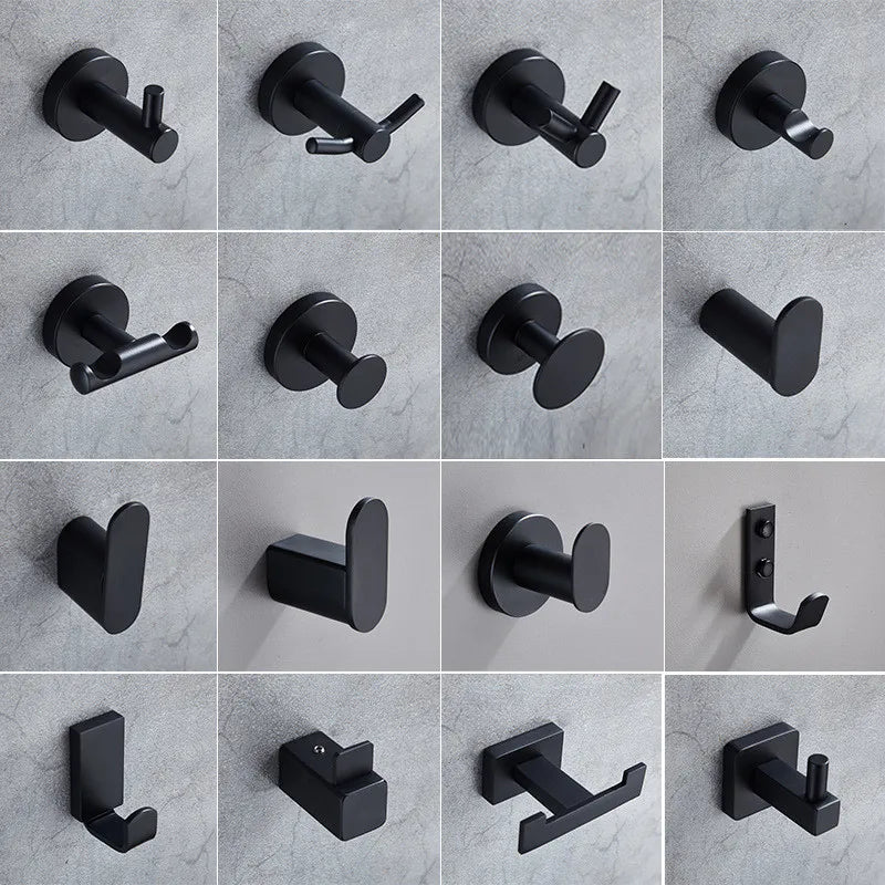 SUS304 Stainless Steel Black Wall Hooks for Bathroom and Kitchen - Versatile Hangers for Keys, Coats, Towels, and Robes
