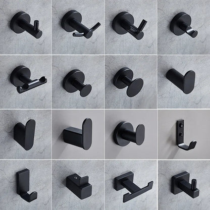 SUS304 Stainless Steel Black Wall Hooks for Bathroom and Kitchen - Versatile Hangers for Keys, Coats, Towels, and Robes