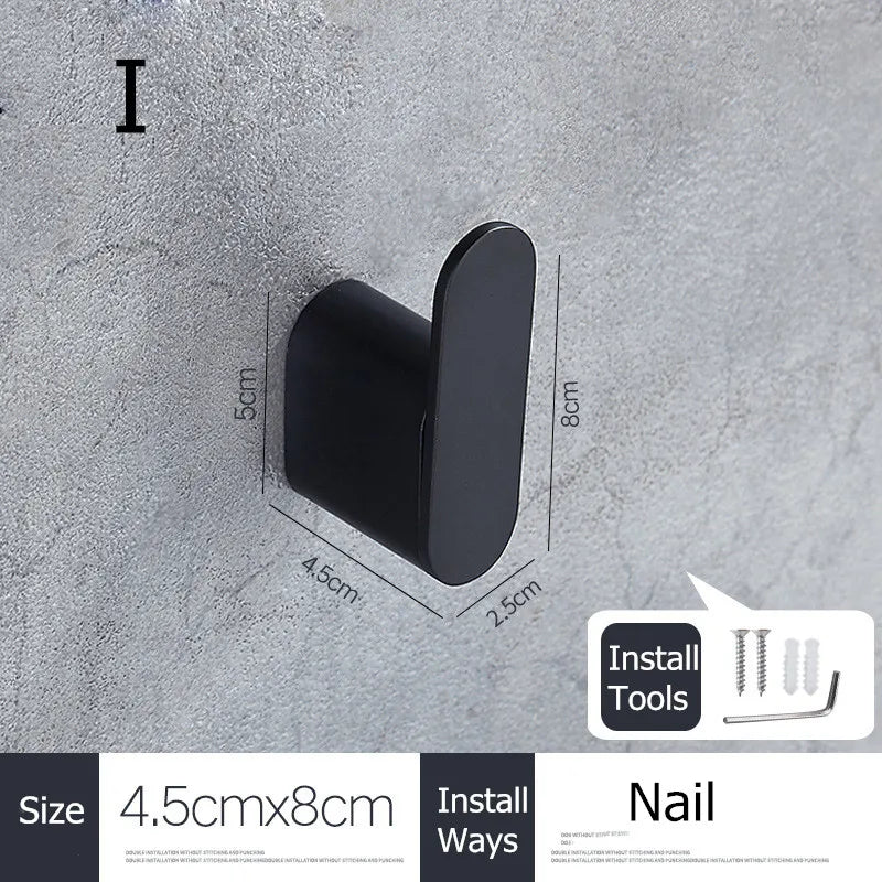 SUS304 Stainless Steel Black Wall Hooks for Bathroom and Kitchen - Versatile Hangers for Keys, Coats, Towels, and Robes