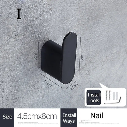 SUS304 Stainless Steel Black Wall Hooks for Bathroom and Kitchen - Versatile Hangers for Keys, Coats, Towels, and Robes
