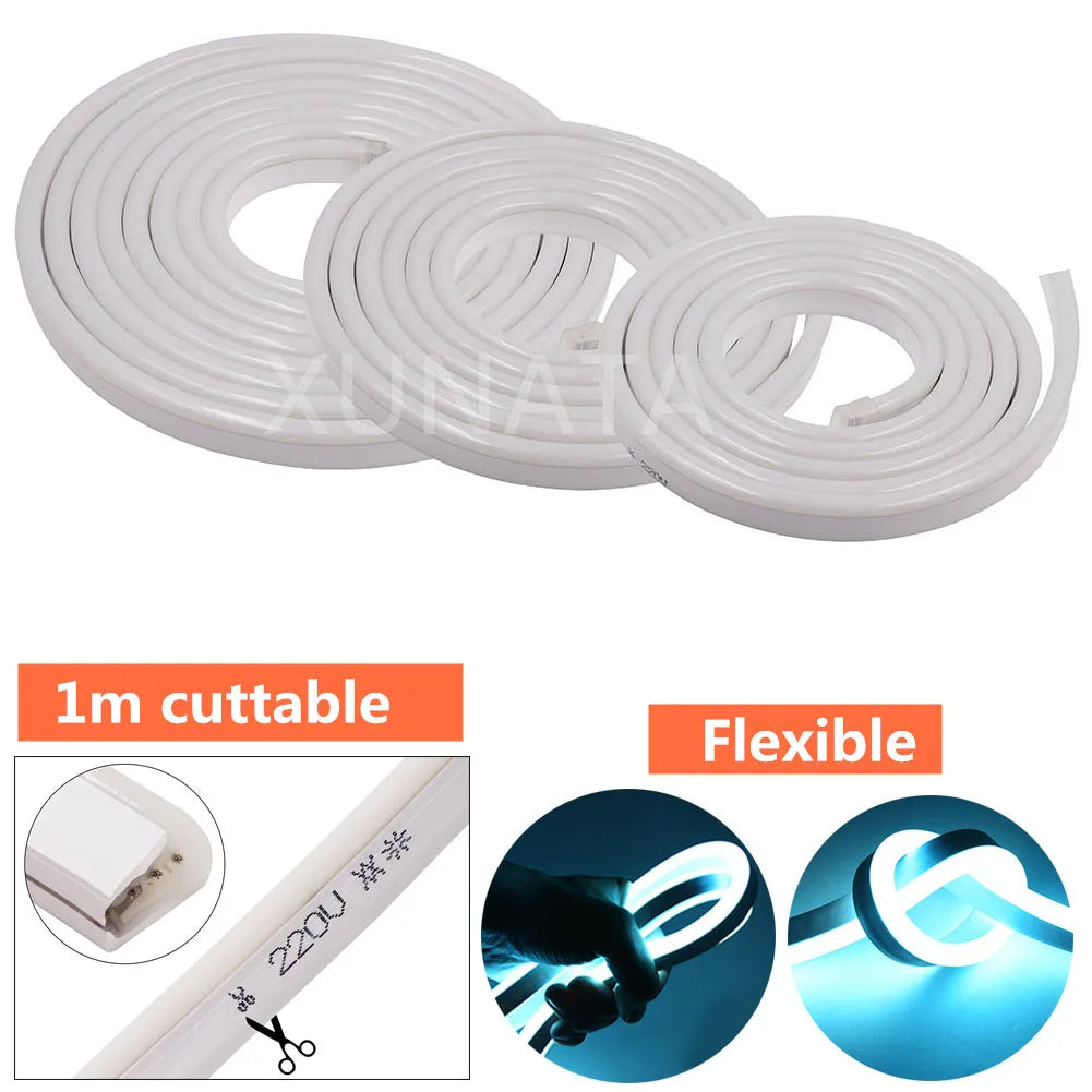 EU 220V Neon Strip Waterproof White/Warm White 2835 120Leds/M Ribbon Tape Flexible LED Strip Lamp for Outdoor Garden Decoration