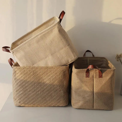 Decorative Fabric Storage Basket with Dense Stitches for Laundry and Wardrobe Organization - Foldable Design