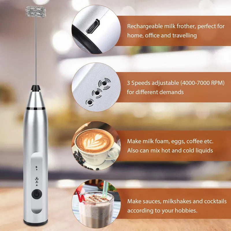 Wireless Electric Handheld Milk Frother Electric Blender with USB Electrical Mini Coffee Maker Whisk Mixer for Coffee Cappuccino