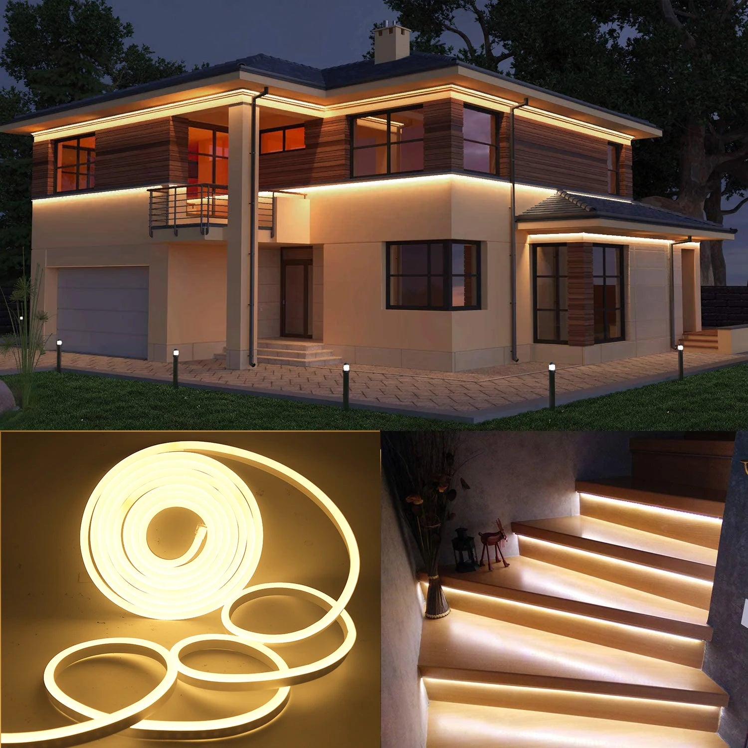 EU 220V Neon Strip Waterproof White/Warm White 2835 120Leds/M Ribbon Tape Flexible LED Strip Lamp for Outdoor Garden Decoration