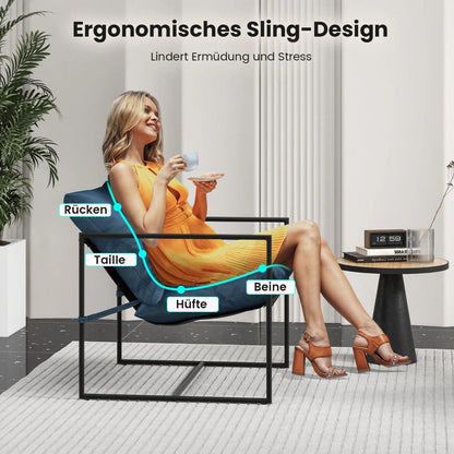 2Er Set Sling-Akzentstuhl Mit Sitz- & Rückenkissen & Metallrahmen Ergonomischer Loungestuhl Navy