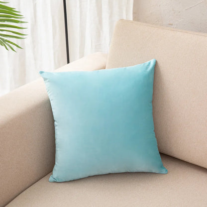 Solid Velvet Decorative Pillow Case with Pompom Trim - Green, Blue, Grey, Pink - 30x50 cm