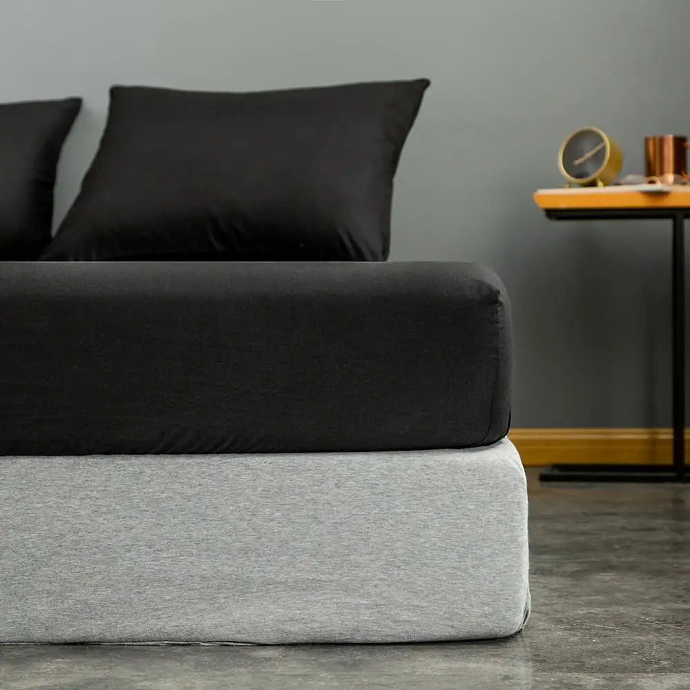 Black Fitted Bed Sheet Set - Available in Single, Queen, and King Sizes (Pillowcase Not Included)