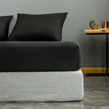 Black Fitted Bed Sheet Set - Available in Single, Queen, and King Sizes (Pillowcase Not Included)