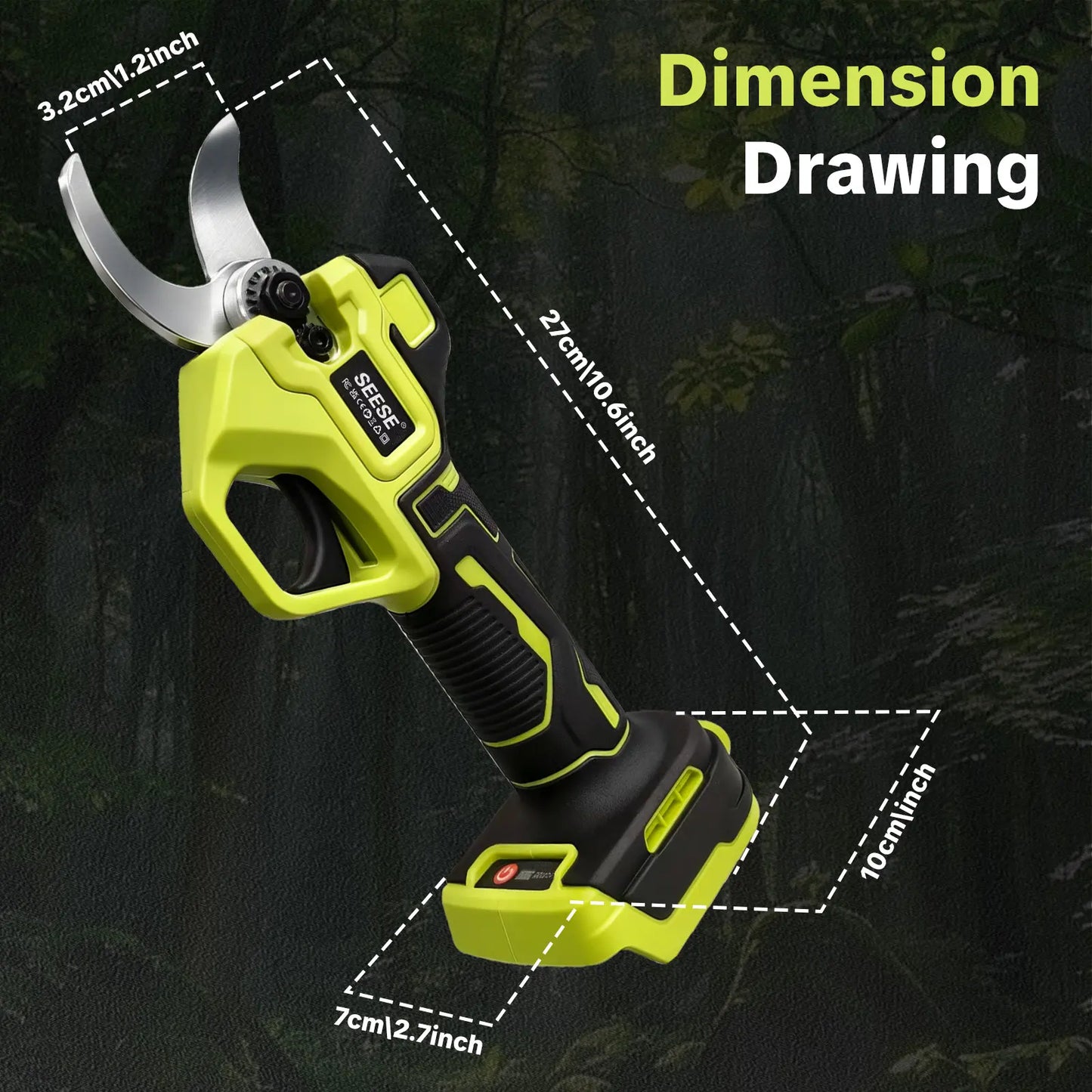 SEESE Cordless Electric Pruning Shears with Brushless Motor - 1.25" Cutting Capacity, Dual 21V Battery for Efficient Tree and Flower Trimming