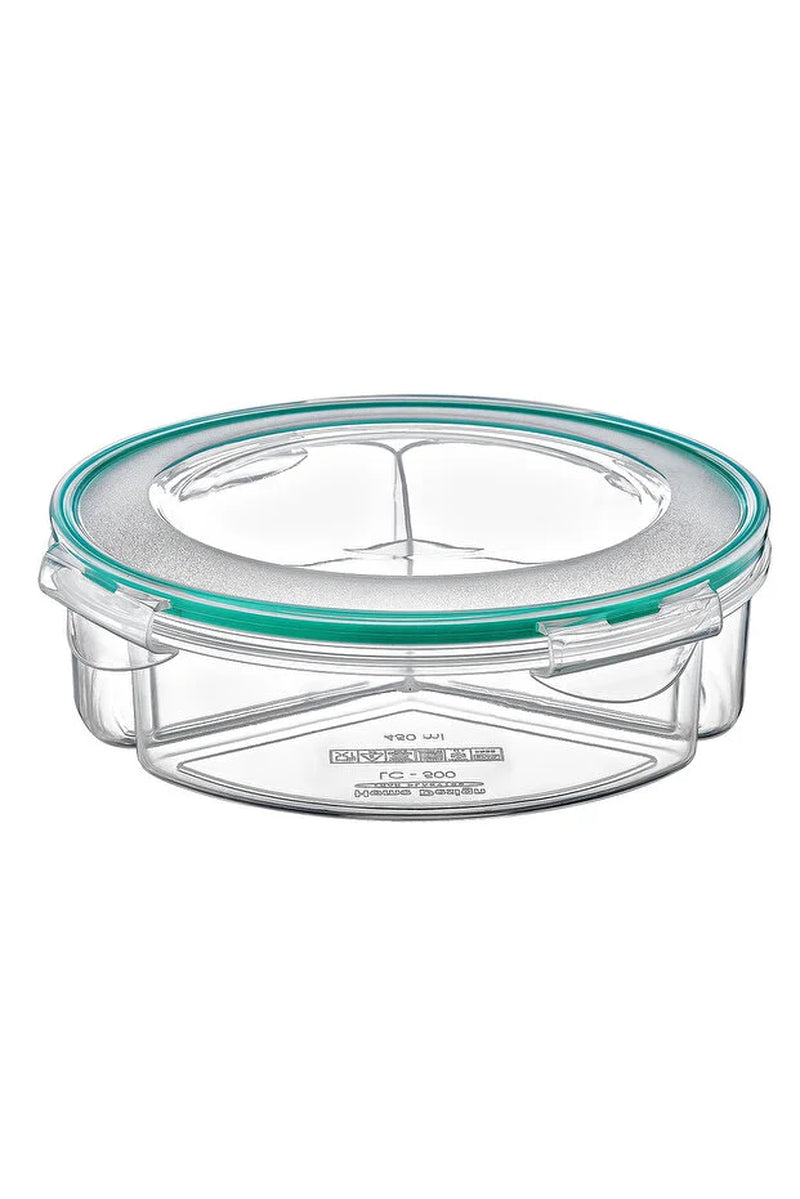 Round 3 Compartment Food Storage Box 1350 Ml Airtight Leakproof Lunch Container