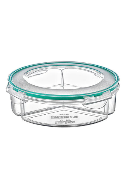 Round 3 Compartment Food Storage Box 1350 Ml Airtight Leakproof Lunch Container