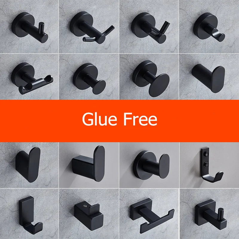 SUS304 Stainless Steel Black Wall Hooks for Bathroom and Kitchen - Versatile Hangers for Keys, Coats, Towels, and Robes