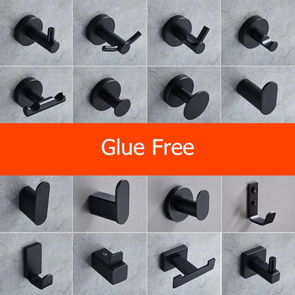 SUS304 Stainless Steel Black Wall Hooks for Bathroom and Kitchen - Versatile Hangers for Keys, Coats, Towels, and Robes