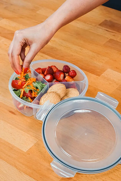Round 3 Compartment Food Storage Box 1350 Ml Airtight Leakproof Lunch Container