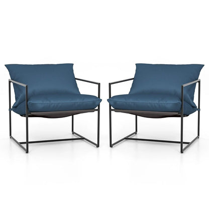 2Er Set Sling-Akzentstuhl Mit Sitz- & Rückenkissen & Metallrahmen Ergonomischer Loungestuhl Navy